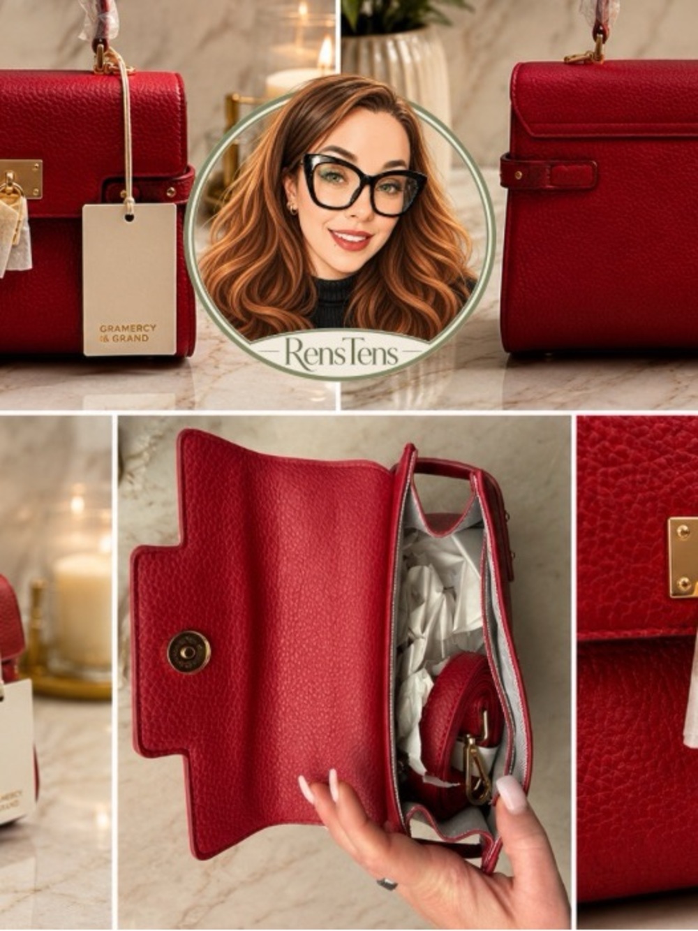 Gramercy & Grand NWT Red Vegan Leather Structured Top Handle Satchel Bag